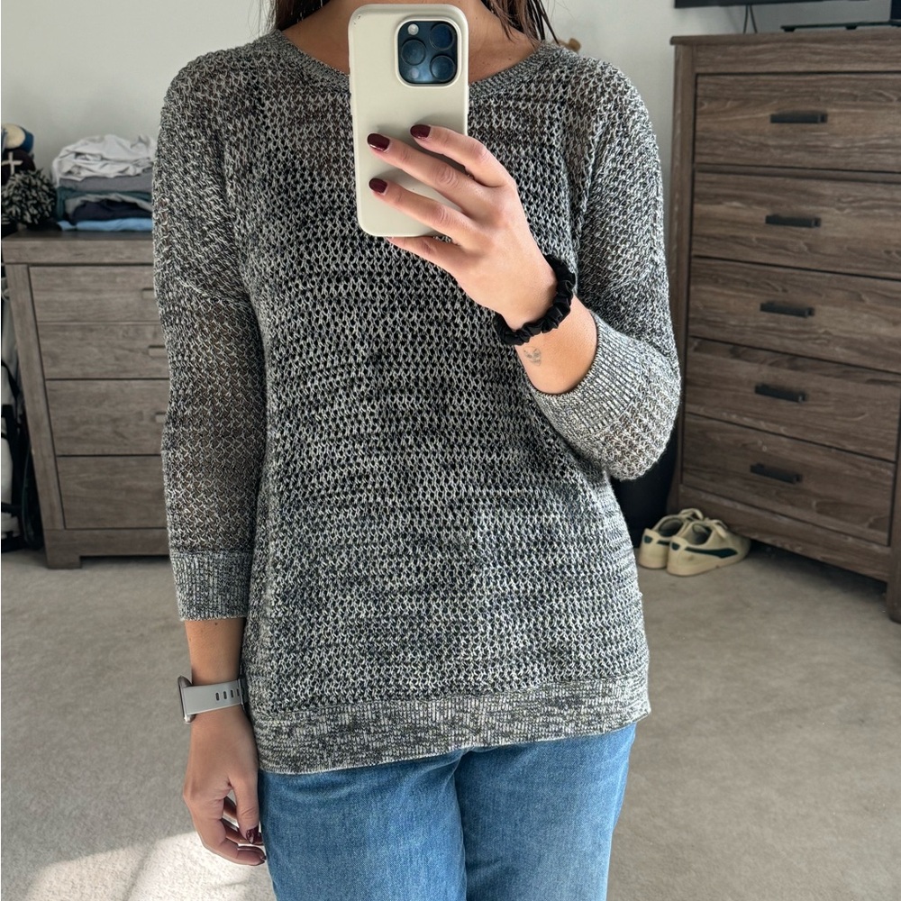 Autumn Cashmere (Cotton) Spacedye Open Weave Sweater with Skull Detail on Back